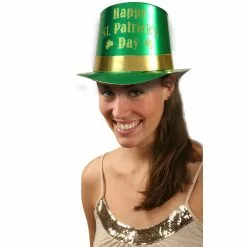 St. Patrick's Green Foil Top Hat With Gold Glitter