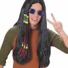 Feelin' Groovy-Black Long Beads/Ribbons Wig