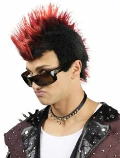 Faux-Hawk Black With Red Wig