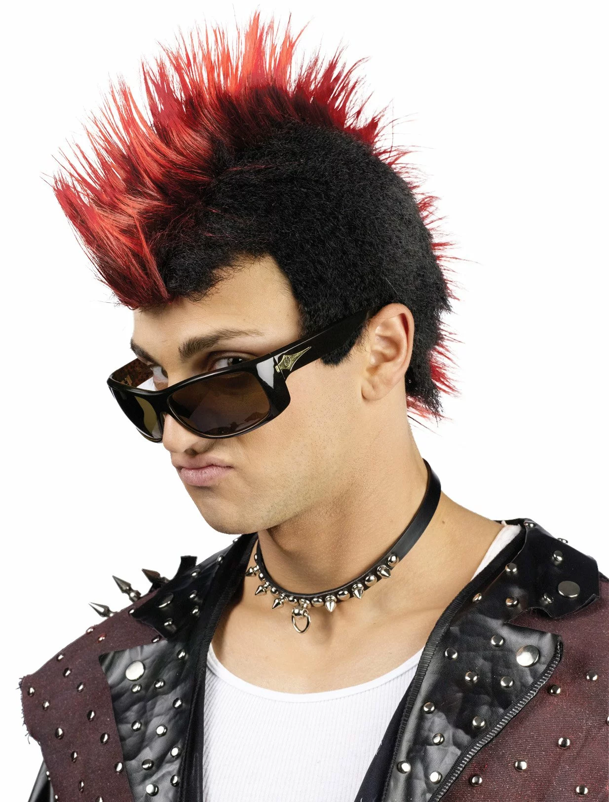 Faux-Hawk Black With Red Wig 1 Faux-Hawk Black With Red Wig