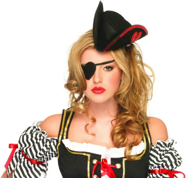 Sequin Trimmed Pirate Hat And Heart Eyepatch Adult 1 Sequin Trimmed Pirate Hat And Heart Eyepatch Adult