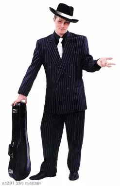 Blue Zoot Suit W/ White Pin Stripe Adult Costume: Size 44